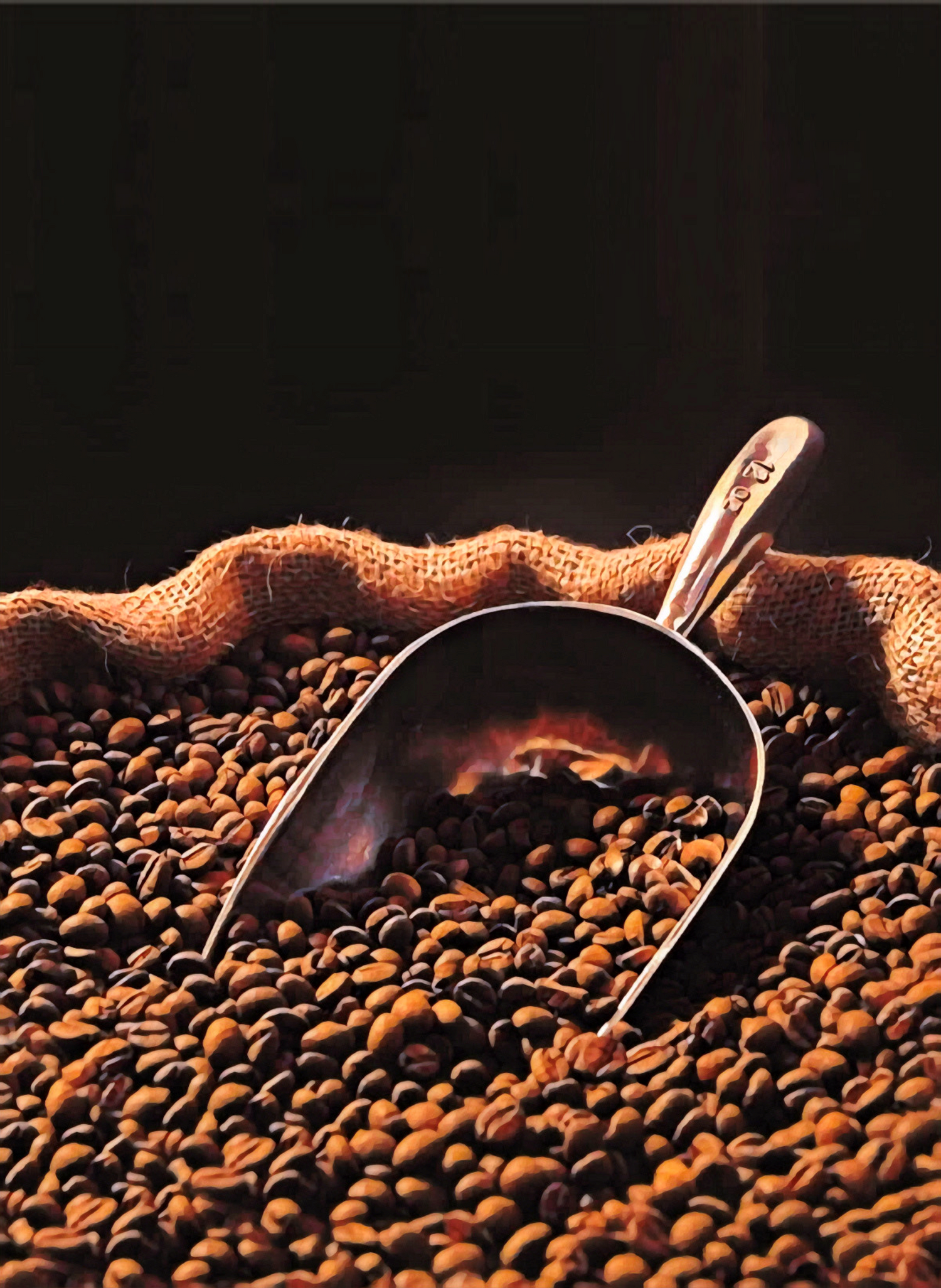 a metal scoop in coffee beans
