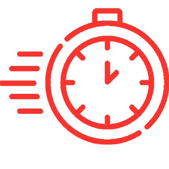 Red outline of a stopwatch icon on a white background
