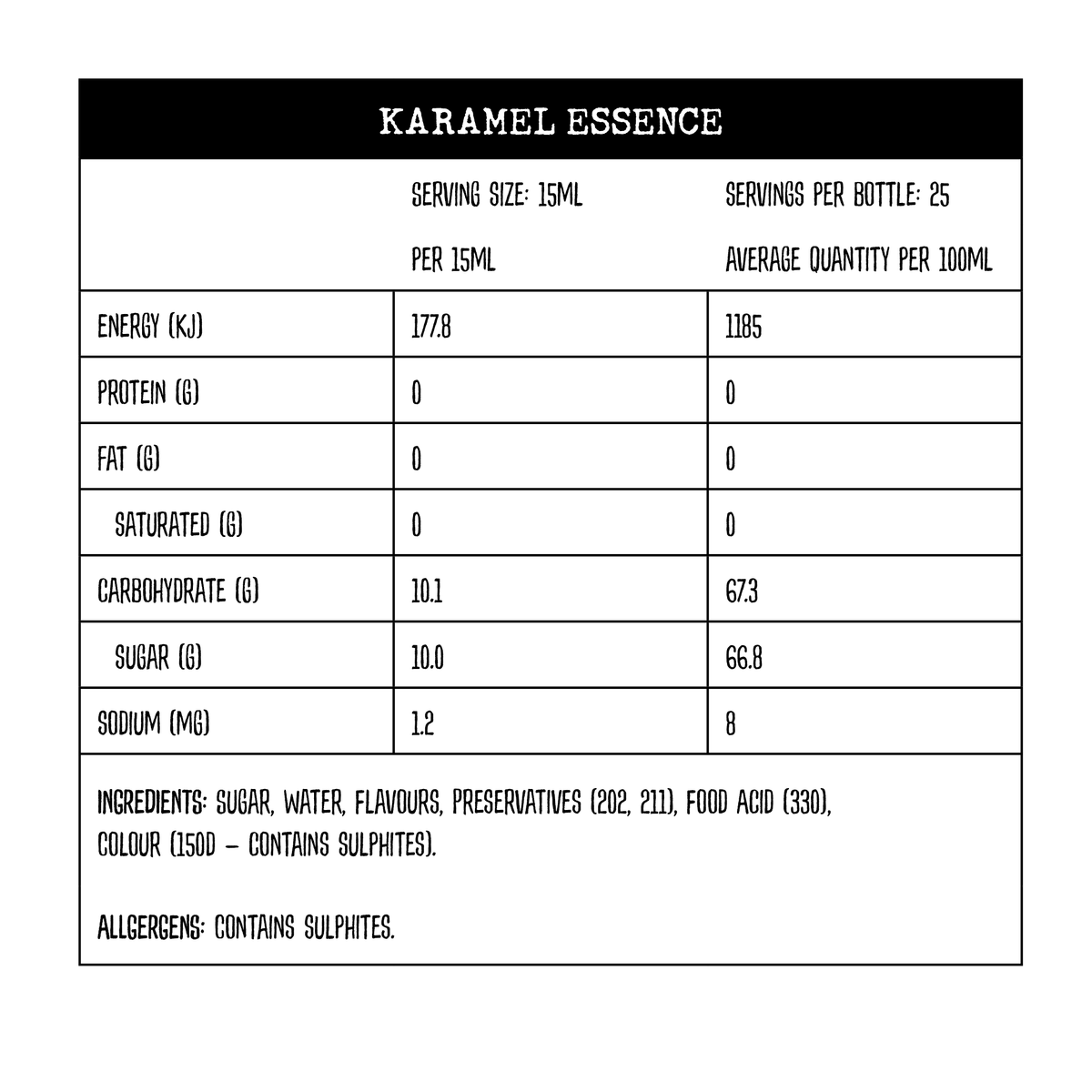 Vanilla Essence/Flavouring Nutritional Information Yahava KoffeeWorks Western Australia Margaret River and Swan Valley
