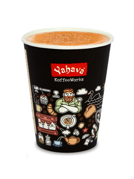 Chai Latte tea in a Yahava KoffeeWorks takeaway cup covered in Western Australian icons