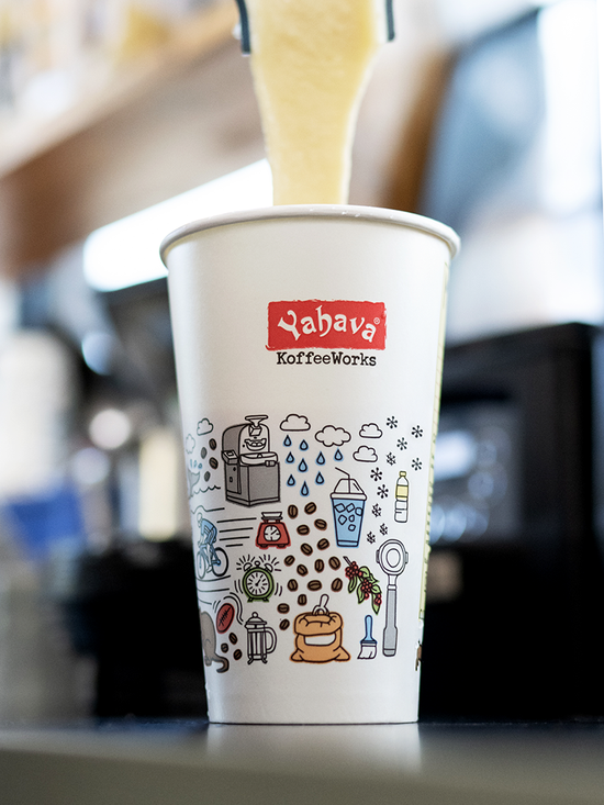Cold Drinks Yahava KoffeeWorks takeaway cup covered in Western Australian icons