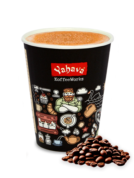 Dirty Chai Latte in a Yahava KoffeeWorks takeaway cup covered in Western Australian icons