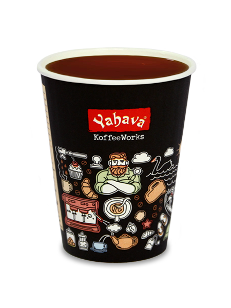 Earl Grey tea in a Yahava KoffeeWorks takeaway cup covered in Western Australian icons