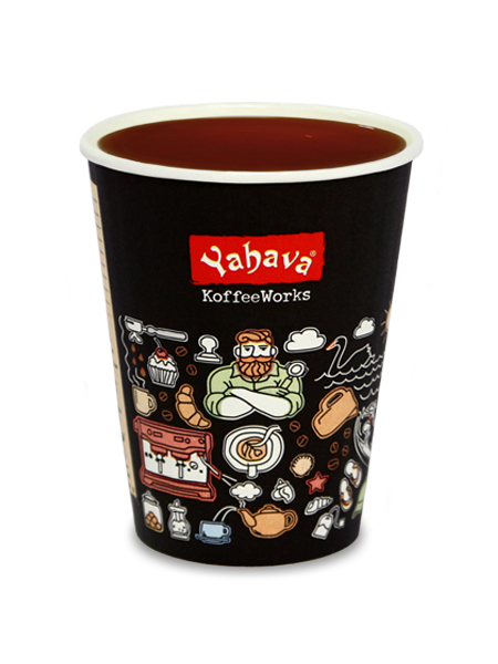 English Breakfast tea in a Yahava KoffeeWorks takeaway cup covered in Western Australian icons